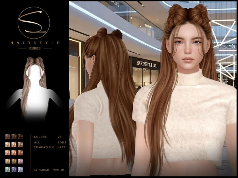 S-CLUB Long Straight-Buns Hairstyle – Sleek Updo